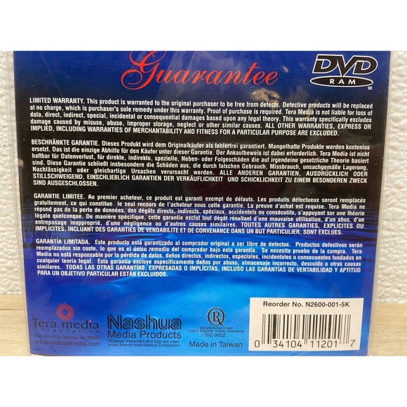 Nashua DVD-RAM Type I Double Sided Rewriteable 5.2 GB New Sealed - Picture 2 of 8